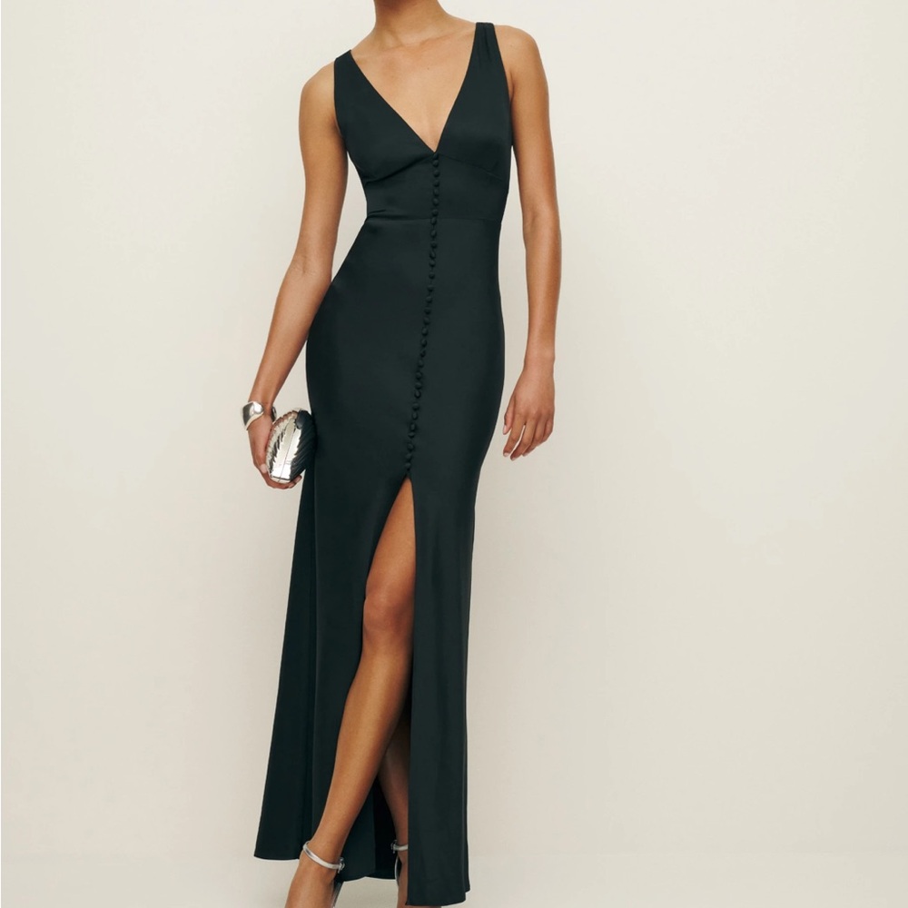 Reformation Black Satin Dress - the Elaina Dress